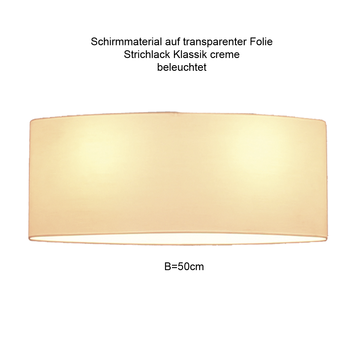 Lampenschirm ovale Tonne, B=50cm, Strichlack Farbe und Halterung nach Wahl