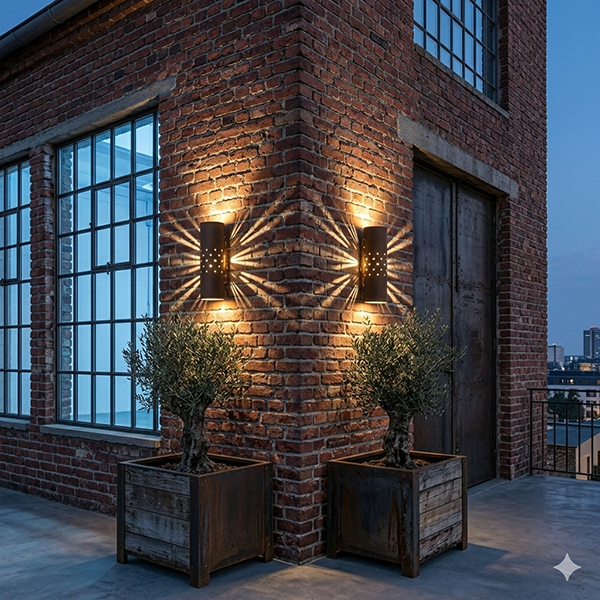 Menzel Aussergewöhnliches Licht für den Außenbereich SOLO Wandleuchte grau-braun mit Lichtdurchbrüchen für ein schönes Lichtbild