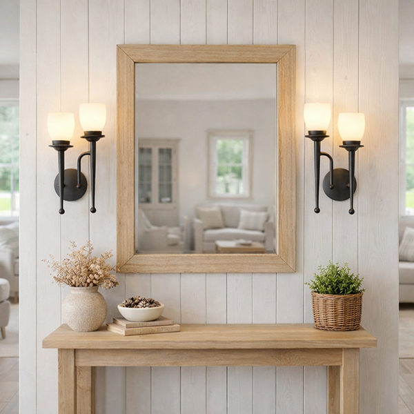 Menzel Chalet Wandleuchten E14, Glas nach Wahl, geschmiedet braun-schwarz links hoch