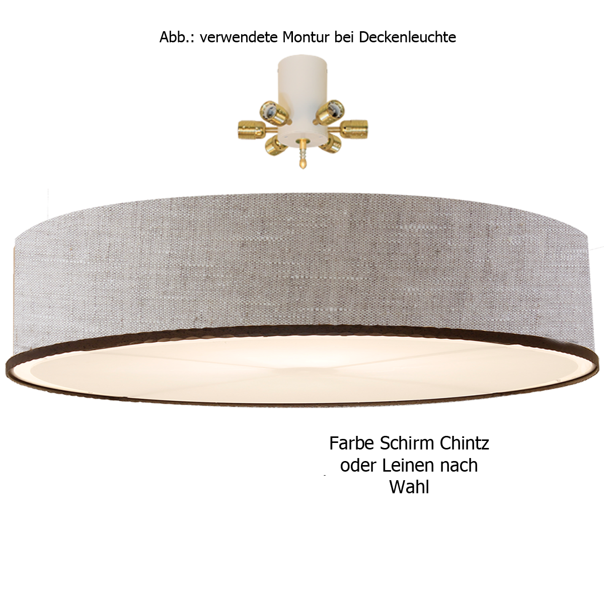 Menzel Pusta große Deckenleuchte D=100cm, 6 x E27 mit Zier Ring Lampenschirm Leinen oder Chintz nach Wahl für das Landhaus