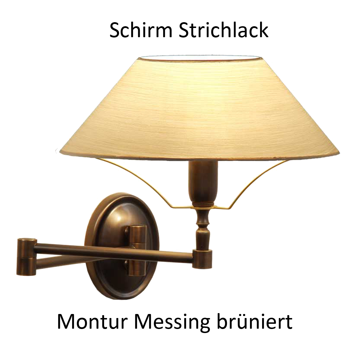 Menzel Living Wandleuchte ovales Rückenschild und schwenkbar Messing brüniert  mit Strichlackschirm transparent creme