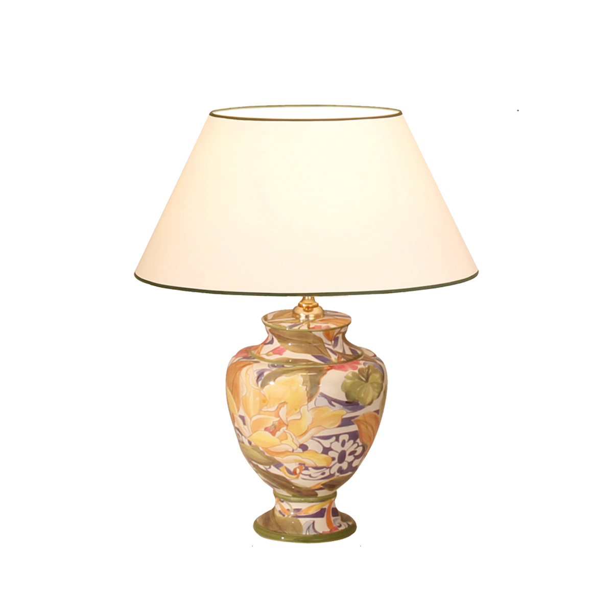 Tischleuchte 1 Keramik Vasenleuchte mit Dekor Garden E27 mit Lampenschirm in Strichlack