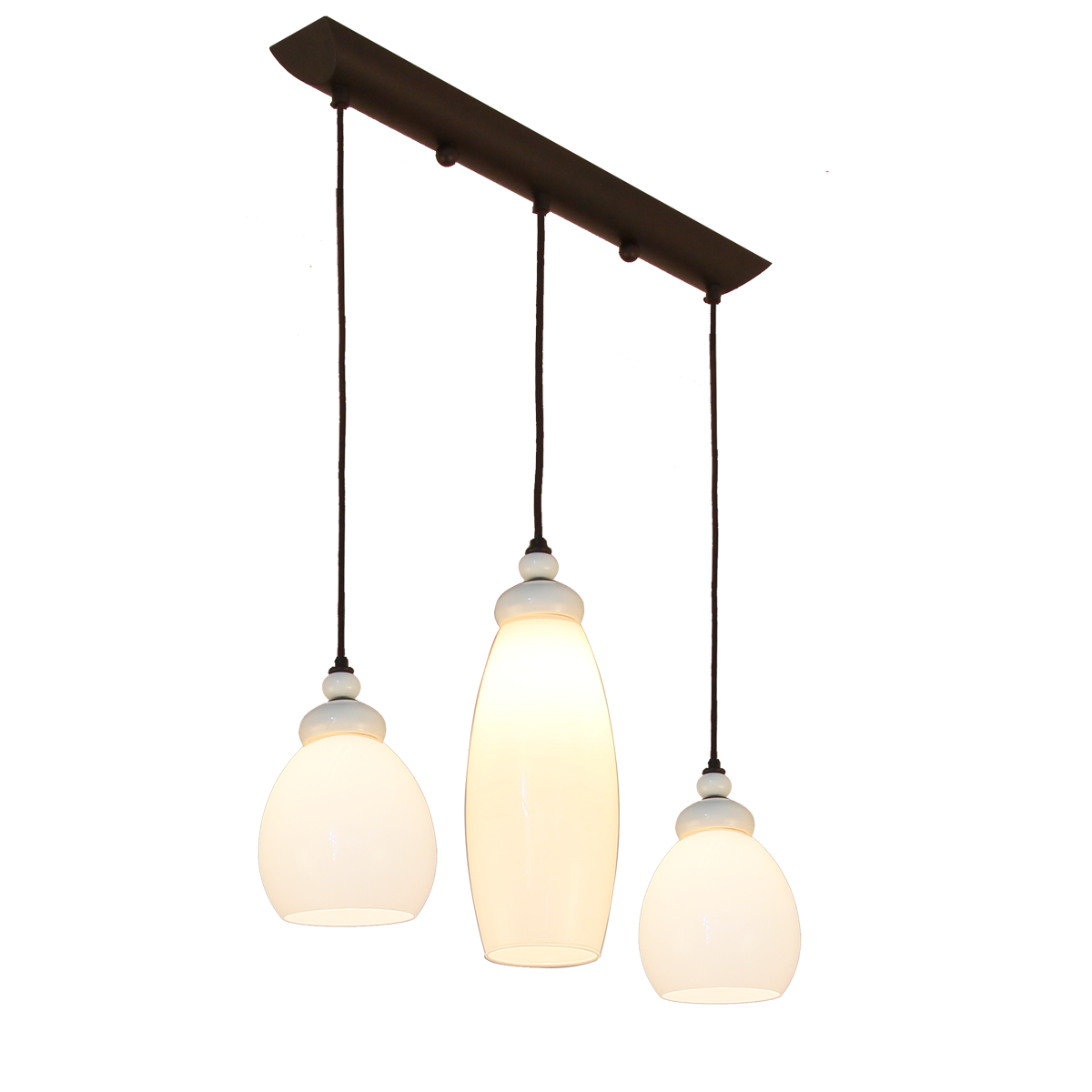 Menzel Provence Gehänge Esstischleuchte länglich 60cm Eisen mit drei GlasProvence Pendel Opal weiß für Tisch ab 110cm