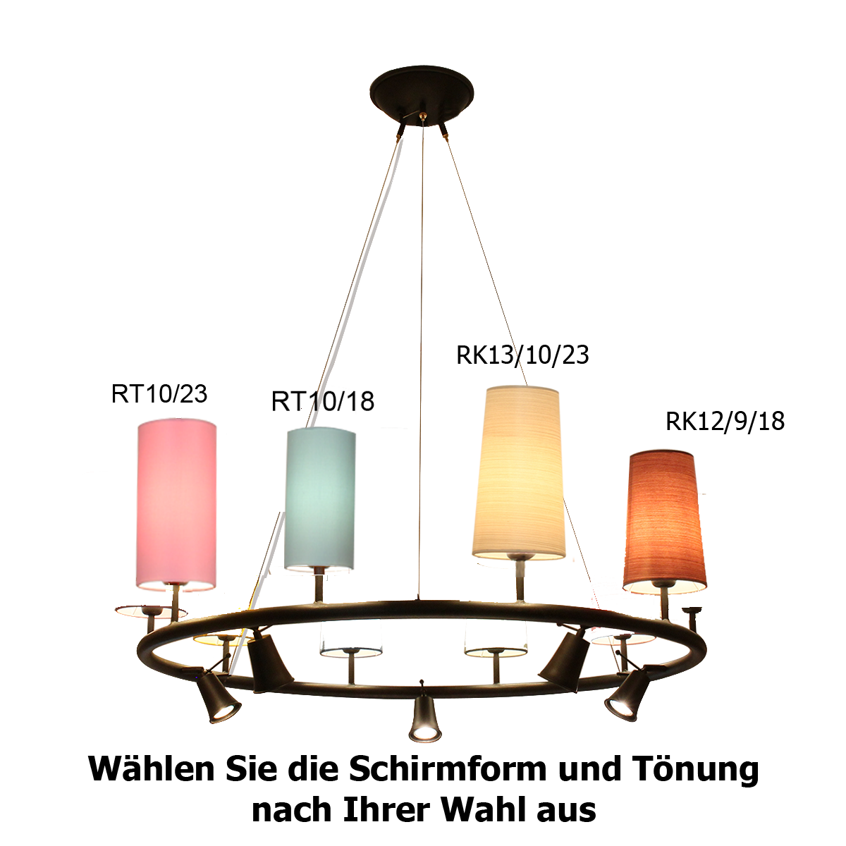 Menzel Flair Ringkrone D=100cm 10 flammig mit 5 Spots GU10 D=100cm Eisen braun schwarz ohne Lampenschirme