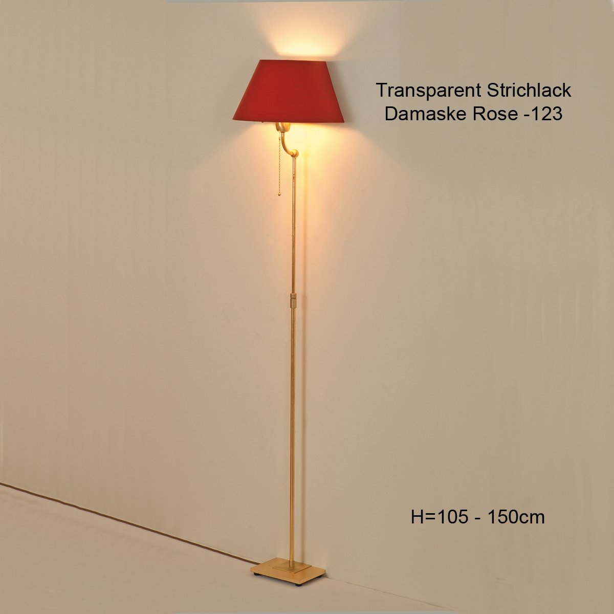 Menzel Living Elegant Standleuchte - Wandleuchte Blattgold höheneinstellbar Lampenschirm Strichlack rot Landhaus