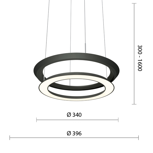 Tolle Ringe aus Licht YANO ist die perfekte Mischung aus Verspieltheit und Präzision. Die Leuchte besteht aus zwei separat abgependelten Ringen