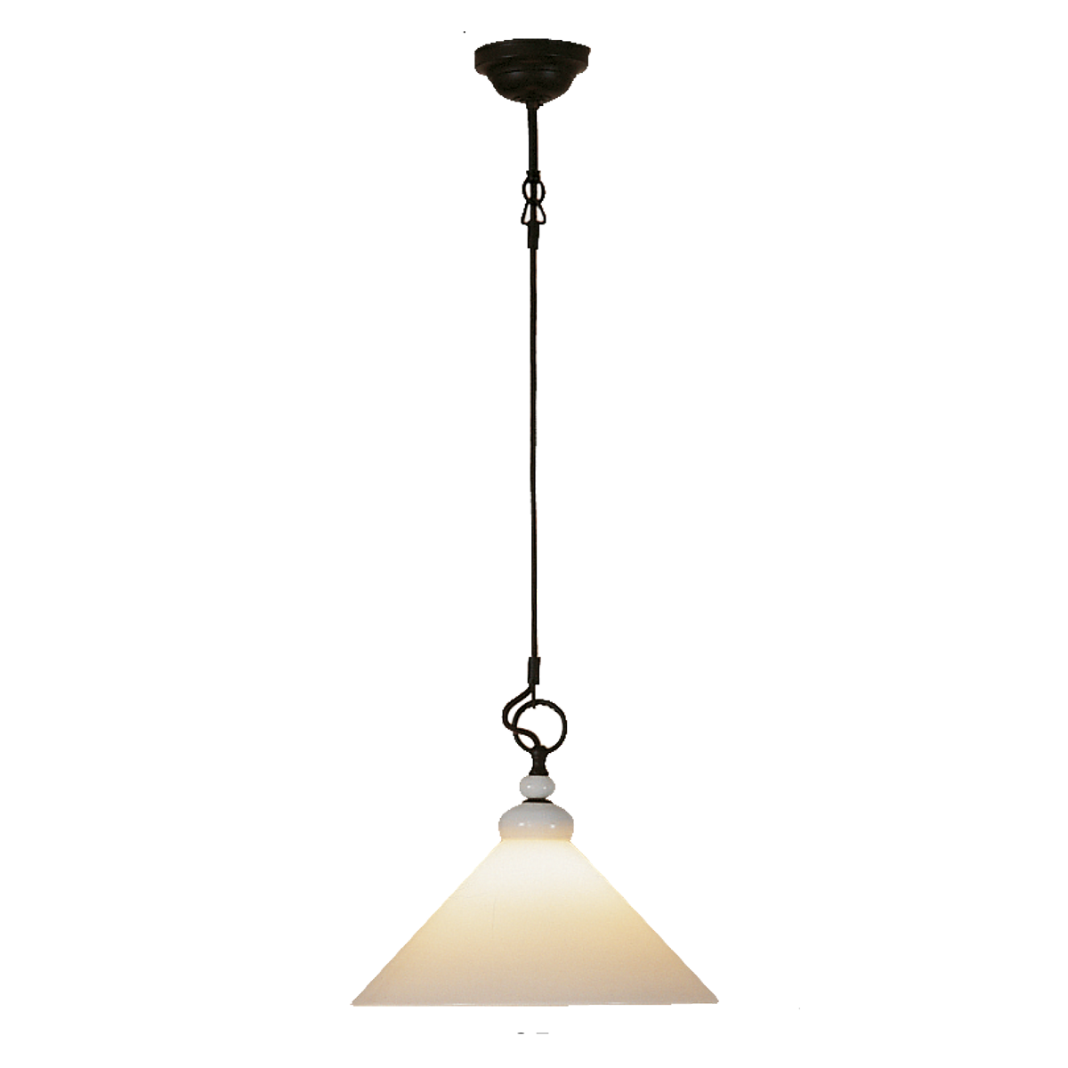 Menzel Provence Eisen Keramik Hängeleuchte Provence Pendel D=35cm für den runden Esstisch mit konischem Opalglas weiß Landhaus