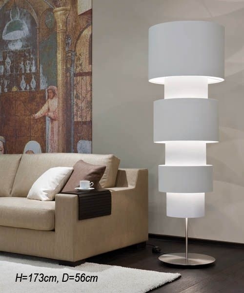Bielefelder Werkstätten Standleuchte BW exklusiv SOHO Fuß Nickel 6 x E27, 6 Schirme übereinander Chintz creme / weiß Innen weiß Bielefelder Werkstätten Standleuchte BW exklusiv SOHO Fuß Nickel 6 x E27, 6 Schirme übereinander Chintz creme / weiß Innen weiß