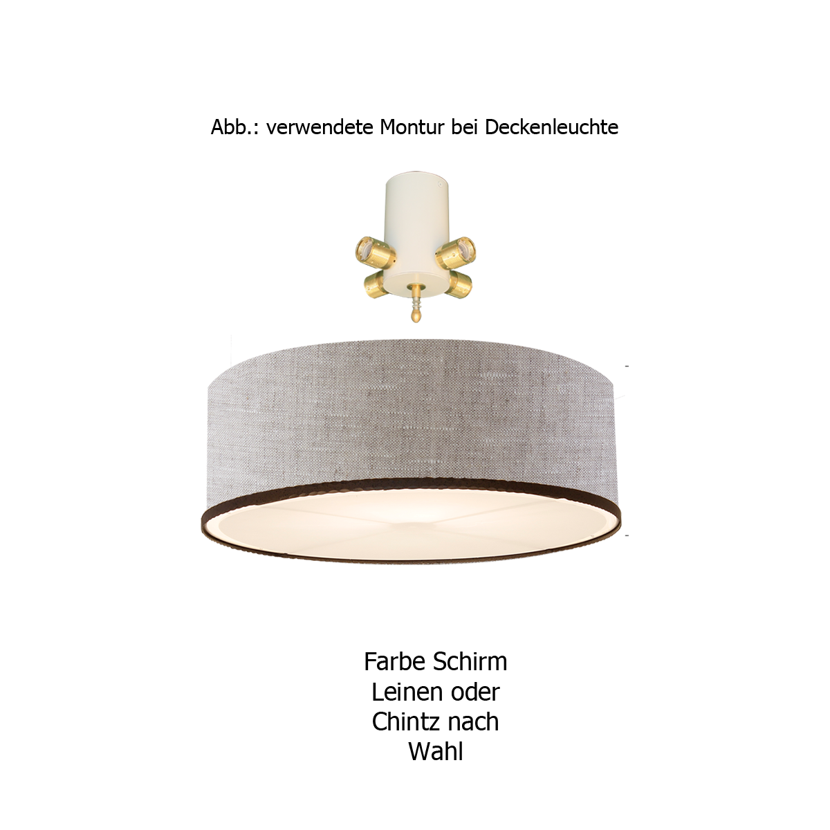 Menzel Pusta große Deckenleuchte D= 50cm, 4 x E27 mit Zier Ring und Acryl Diffusor Lampenschirm Leinen oder Chintz nach Wahl für Ihr Landhaus