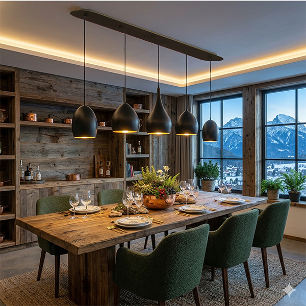 Menzel SOLO große Hängeleuchte Gehänge 160cm für Einzel  Pendel über großen Tische ab 200cm Baldachin L=160cm Landhaus