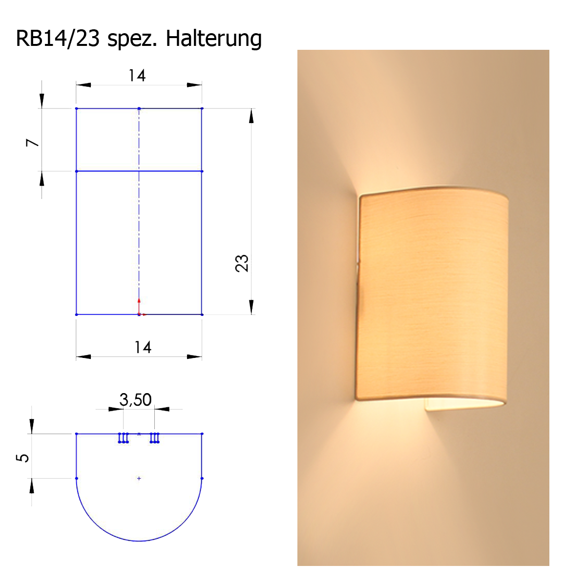 Lampenschirm Blende A, B=14cm, H=23cm Strichlack, spezial Halterung für Montur LI702,