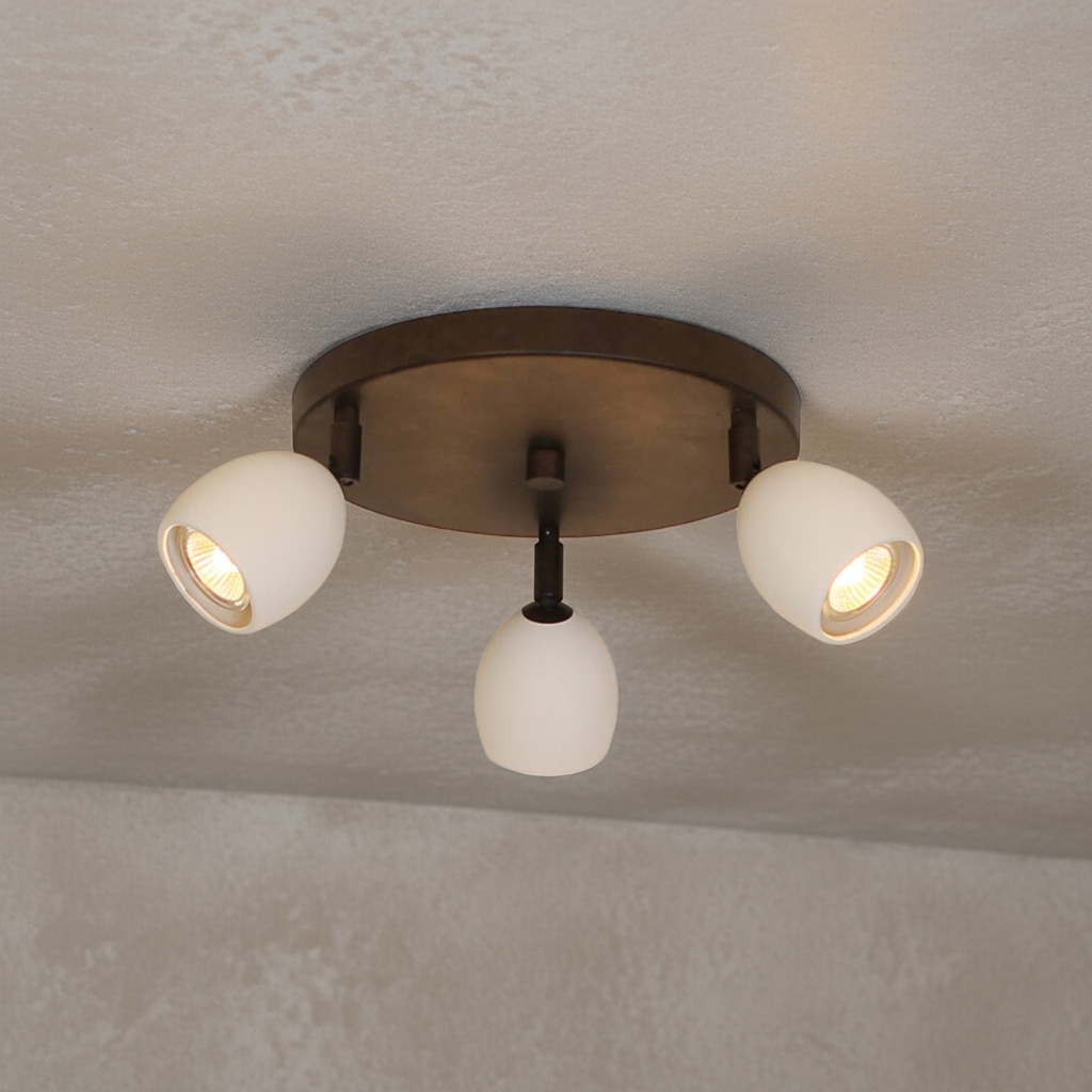 Menzel Provence Deckenleuchte rund mit matten Keramik Köpfen 3 x GU10 an Gelenken verstellbar