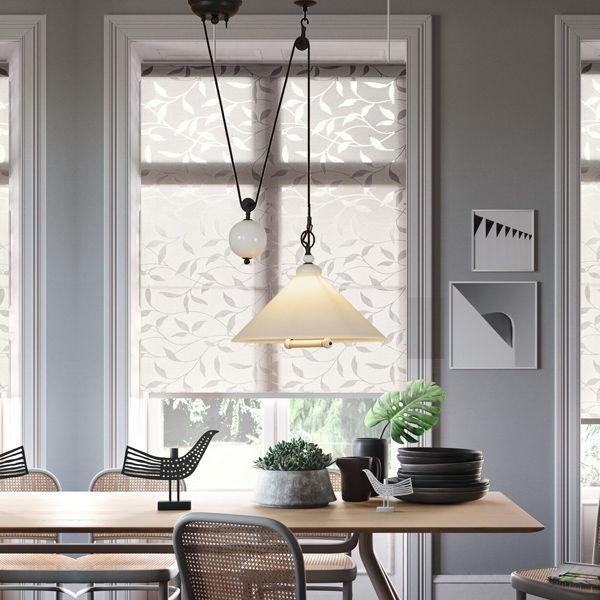 Menzel Provence Keramik Zug Esstischleuchte rund höhenverstellbar E27 mit konischen Opalglas weiß  D=35cm für das Landhaus