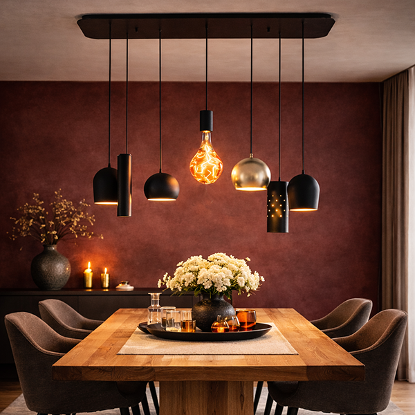 Menzel SOLO  große Hängeleuchte Gehänge 120cm mit 7  Pendel E27 für Tisch mindest Länge 160cm