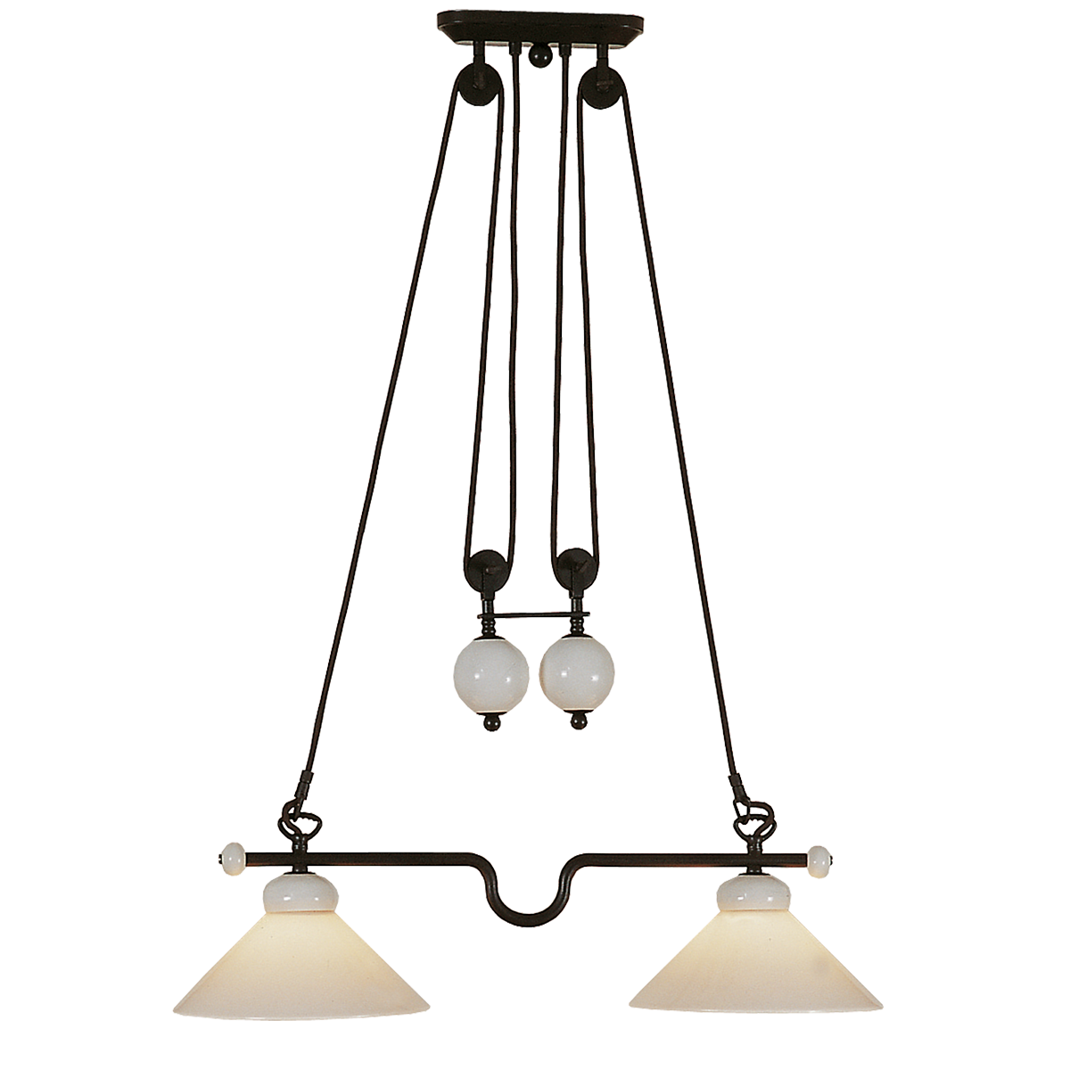 Menzel Provence Keramik 2 x E27 Zug Esstischleuchte für den länglichen Tisch höhenverstellbar mit 2 x Opalglas weiß  D=25cm