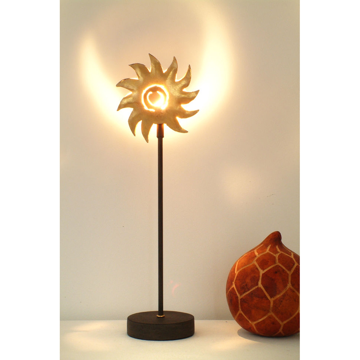 Holländer Tischleuchte "Piccola Sole", 1-flammig, Eisen braun-schwarz-gold, H=37cm, B=11cm,  T=9cm, G4 LED, 20W max. mit LED-Steckertreiber