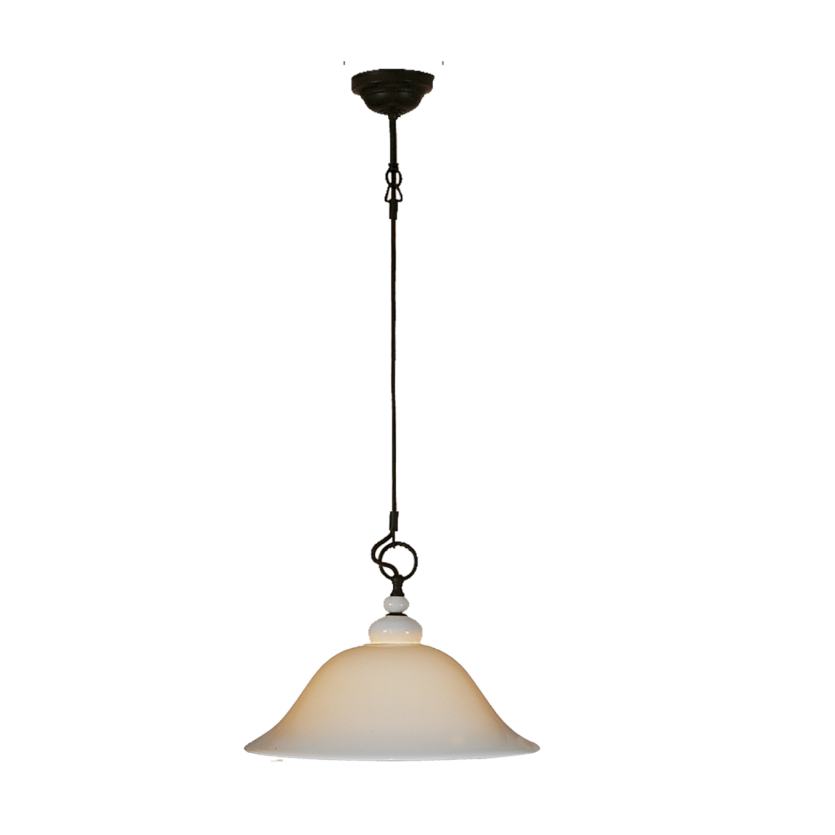 Menzel Provence Eisen Keramik Hängeleuchte Provence Pendel D=40cm für den runden Esstisch mit Opalglas weiß Landhaus